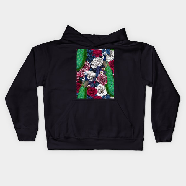 Peacocks in the rose garden 3 Kids Hoodie by katerinamk